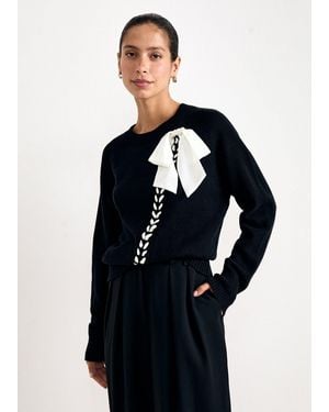 Phase Eight Marietta Georgette Bow Detail Jumper - Blue