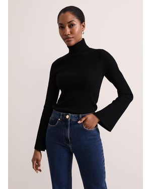Phase Eight Fran Fluted Sleeve Ribbed Roll Neck - Blue