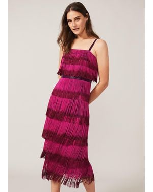 Phase Eight Katalina Dip Dye Fringe Dress - Red