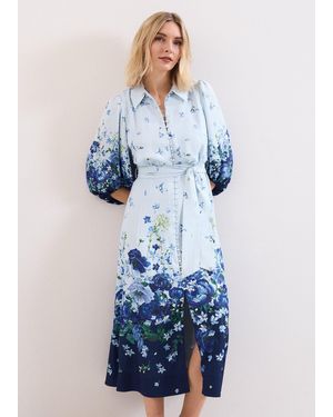 Phase Eight Noella Floral Shirt Midaxi Dress - Blue
