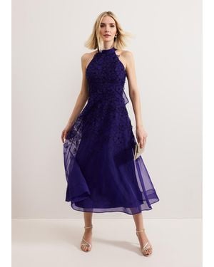 Phase Eight Georgie Beaded Flower Midaxi Dress - Blue