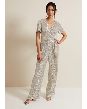 Phase Eight Alessandra Sequin Embellished Jumpsuit - Natural