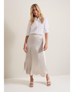 Phase Eight Ophelia Satin Midi Skirt - Natural