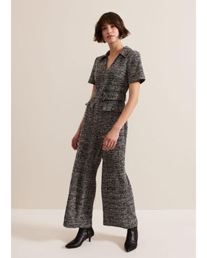 Phase Eight Lavinia Tweed Wide Leg Jumpsuit - Natural