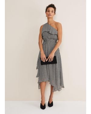Phase Eight Kaz Checked One Shoulder Midi Dress - Natural