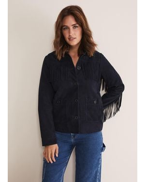 Phase Eight Flora Fringe Suede Jacket - Blue