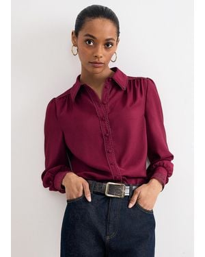 Phase Eight Uma Lace Trim Long Sleeve Shirt - Red