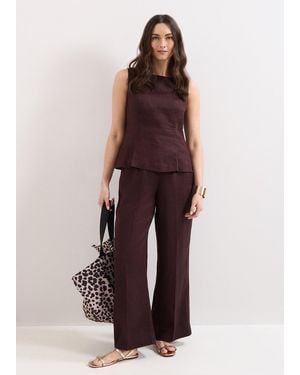 Phase Eight Petite Zoey Linen Wide Leg Trousers - Red