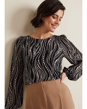 Phase Eight Patricia Pearl Print Woven Mix Top - Brown