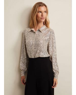 Phase Eight Medora Sequin Shirt - Brown