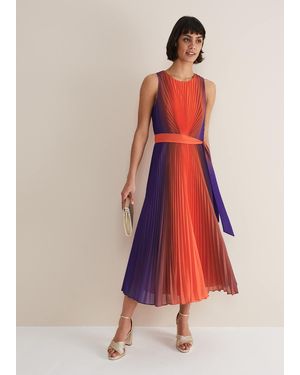 Phase Eight Simara Ombre Pleated Midi Dress - Red