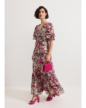 Phase Eight Floral Ruffle Maxi Dress - White