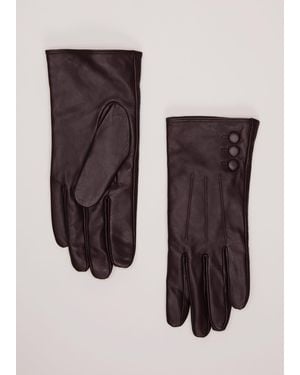 Phase Eight Button Leather Gloves - Red