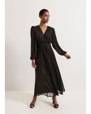 Phase Eight Emre Shimmer Burnout Midi Dress - Black