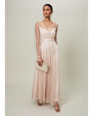 Phase Eight Ashley Embellished Sheer Maxi Dress - Natural