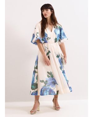 Phase Eight Adeline Floral Linen Blend Midi Dress - White