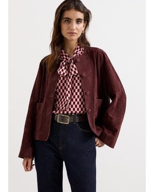 Phase Eight Madison Suede Collarless Jacket - Red
