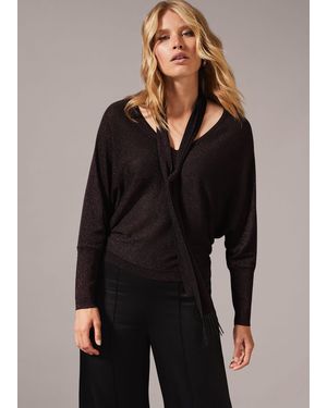 Phase Eight Sameera Scarf Tie Knit Top - Black