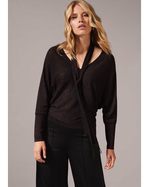 Phase Eight Sameera Scarf Tie Knit Top - Black