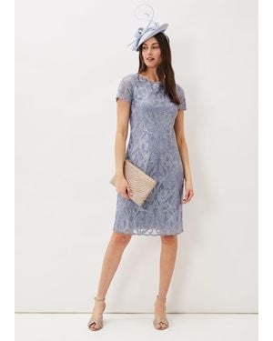 Phase Eight Bea Embroidered Dress - Blue