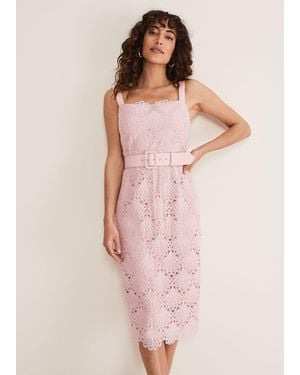 Phase Eight Carrie Midi Lace Dress - Pink