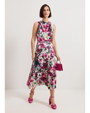 Phase Eight Janina Floral Print Pleat Midi Dress - White