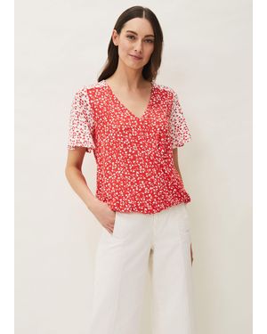 Phase Eight Ebony Ditsy Floral Wrap Top - Red