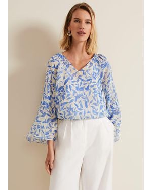 Phase Eight Simi Leaf Print Filcoupe Blouse - Blue