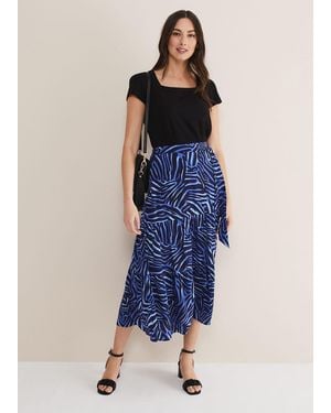 Phase Eight Tana Zebra Print Tiered Midi Skirt - Blue