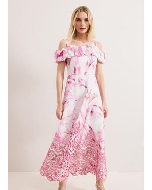 Phase Eight Esme Linen Floral Maxi Dress - Pink