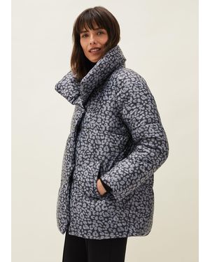 Phase Eight Anny Animal Print Puffer Coat - Grey