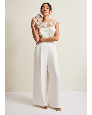 Phase Eight Cherie Bridal Floral Textured Jumpsuit - White