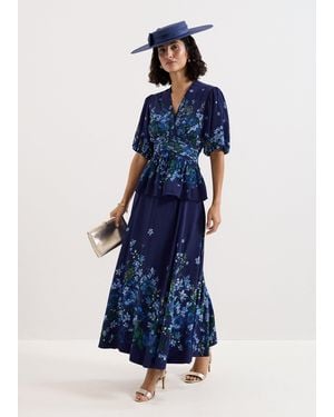Phase Eight Maeve Floral Print Skirt - Blue