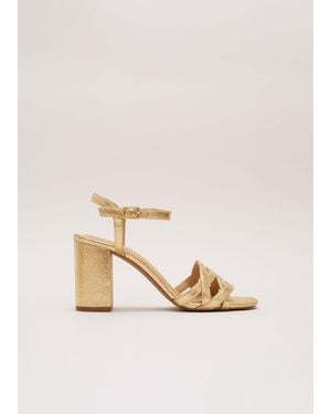 Phase Eight Leather Crossover Block Heels - Natural