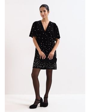Phase Eight Pennie Velvet Pearl Tunic Dress - Black