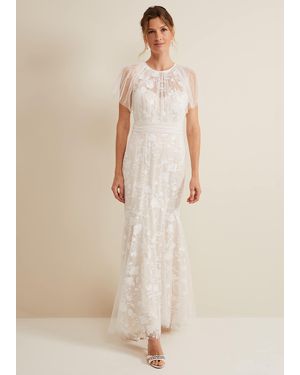 Phase Eight Delilah Mesh Embroidered Maxi Wedding Dress - Natural