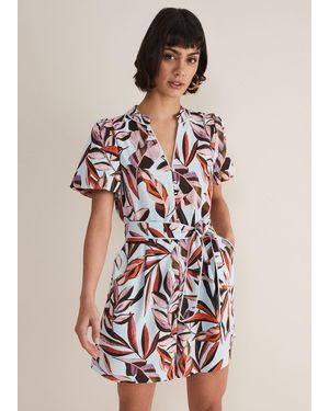 Phase Eight Vivian Linen Leaf Print Playsuit - White