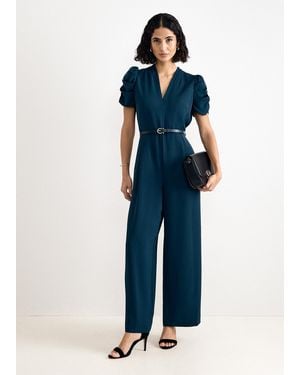 Phase Eight Natasha Ruched Sleeve Wide Leg Jumpsuit - Blue