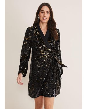 Phase Eight Brea Wrap Tuxe Sequin Dress - Black