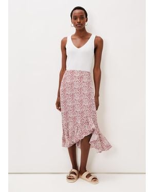 Phase Eight Lara Print Frill Hem Skirt - Pink