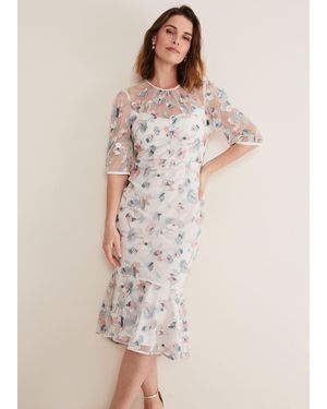 Phase Eight Maia Floral Embroidered Midi Dress - Natural