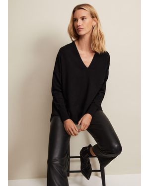 Phase Eight Flora V-Neck Fine Knit Top - Black