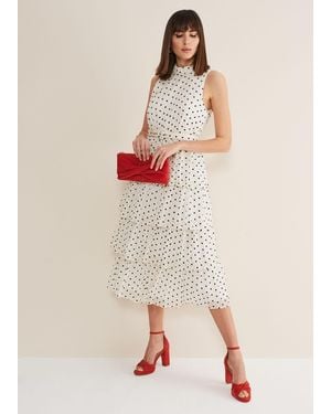 Phase Eight 's Rita Polka Dot Ruffle Midi Dress - Natural