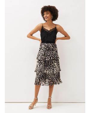 Phase Eight Chelsie Leopard Tiered Skirt - Black