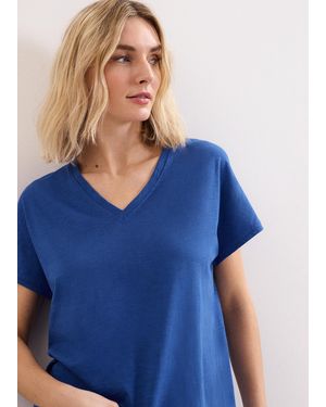 Phase Eight Saphiya Cotton Slub V Neck T-Shirt - Blue