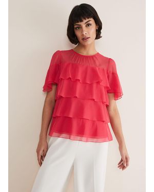 Phase Eight Stacey Ruffle Blouse - Red