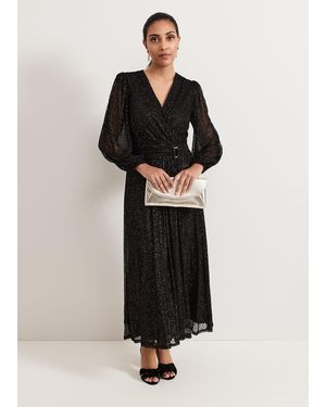 Phase Eight Petite Emre Shimmer Burnout Midi Dress - Black