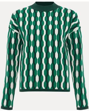 Phase Eight Payton Geo Jacquard Knit Top - Green