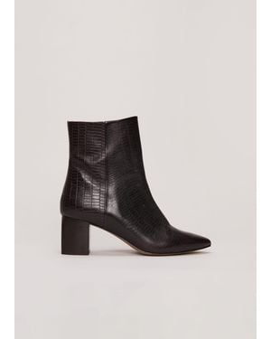 Phase Eight Leather Croc Print Ankle Boots - Black