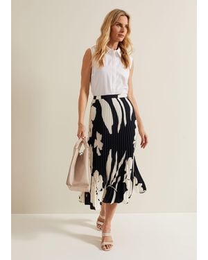 Phase Eight Elmina Floral Pleated Skirt - Natural